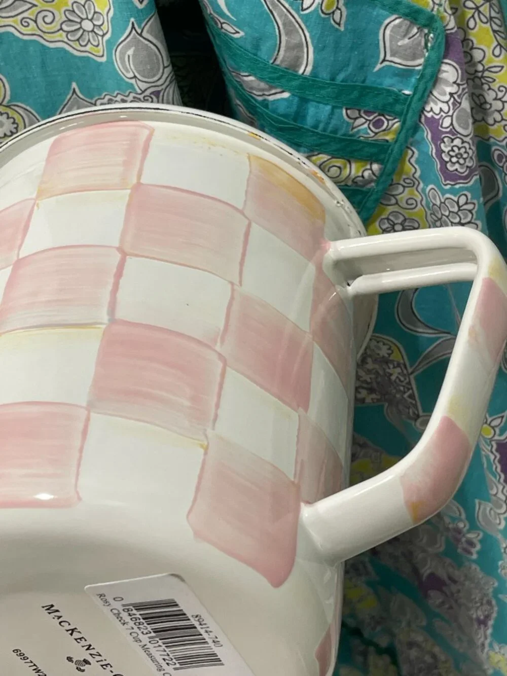 MacKenzie-Childs Rosy Check 7-Cup Measuring Cup Enamel - NEW